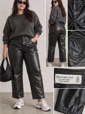 Plus size Abercrombie & Fitch The Ankle Straight Vegan Leather Pants Black 22R